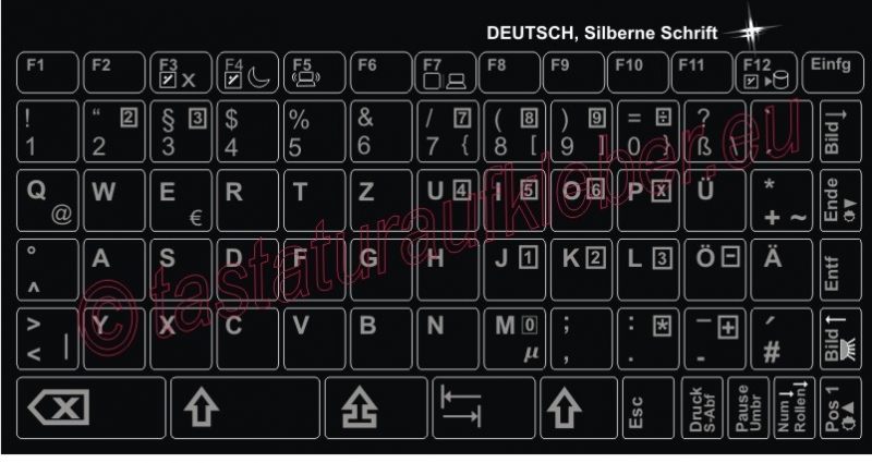 Tastaturaufkleber DEUTSCH, Silberschrift