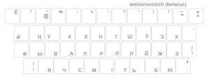 Tastaturaufkleber BELARUSISCH (Belarus), transparent, weisse Schrift