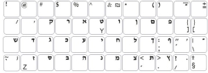 Tastaturaufkleber HEBRÄISCH für Mactastatur, schwarze Schrift, transparenter Hintergrund